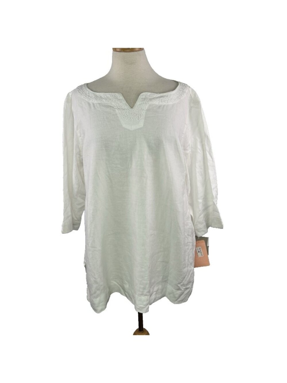 Elisabeth Sz 1X 100% Linen White Tunic Blouse Lagenlook Minimalist Coastal